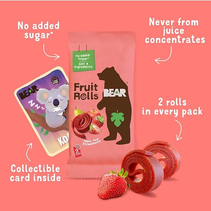BEAR Real Fruit Snack Rolls - Gluten Free, Vegan, and Non-GMO - Strawberry ??36 Rolls, Healthy