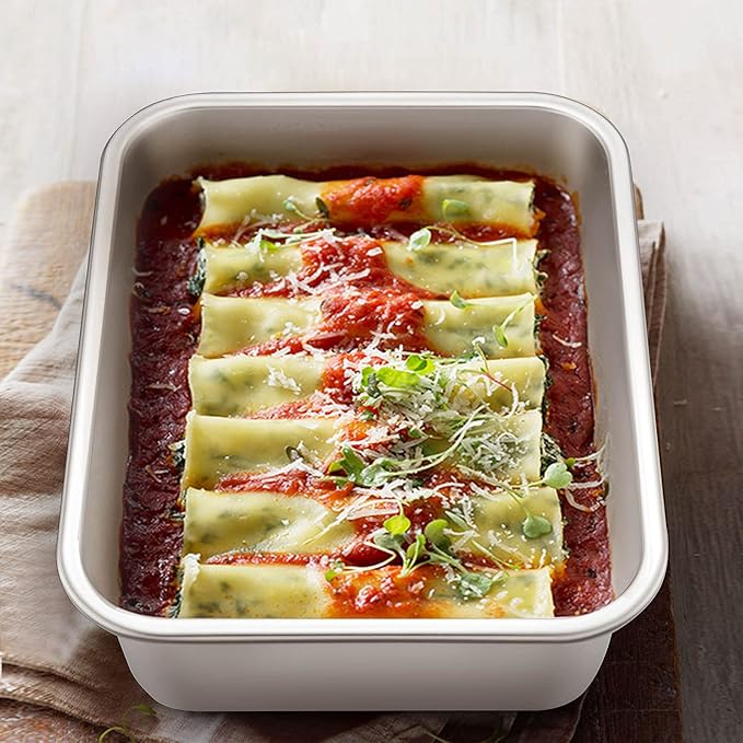 Deep Lasagna Pan Set of 2, E-far Stainless Steel Rectangular Roasting Baking Pans, 12.75 x 10 &