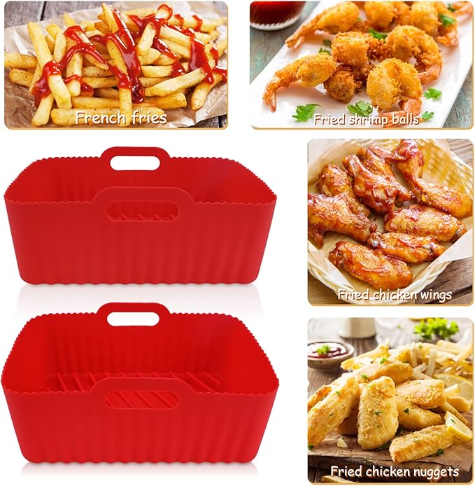 WMKGG Silicone Air Fryer Liners, 2PCS Reusable Rectangular Air Fryer Silicone Liners, Non-Stick