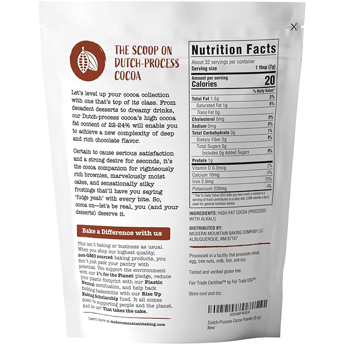 Cocoa Powder (8 oz) Dutch Processed Cocoa Powder, Unsweetened, Extra Rich Cocoa Flavor, 22-24% Fat