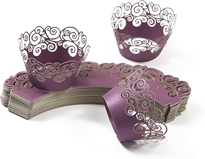 Cupcake Wrappers, KPOSIYA 50 Pack Cupcake Wraps Filigree Artistic Bake Cake Paper Cup Little Vine