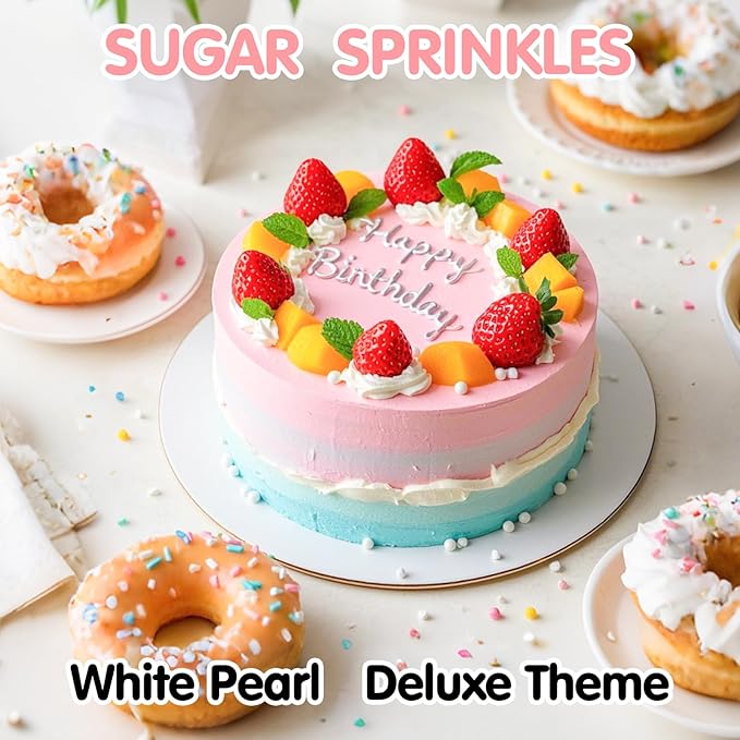 Edible White Pearl Sprinkles for Cake Decorating,Edible Pearl Sugar Mix Size 130g/4.58oz,Baking