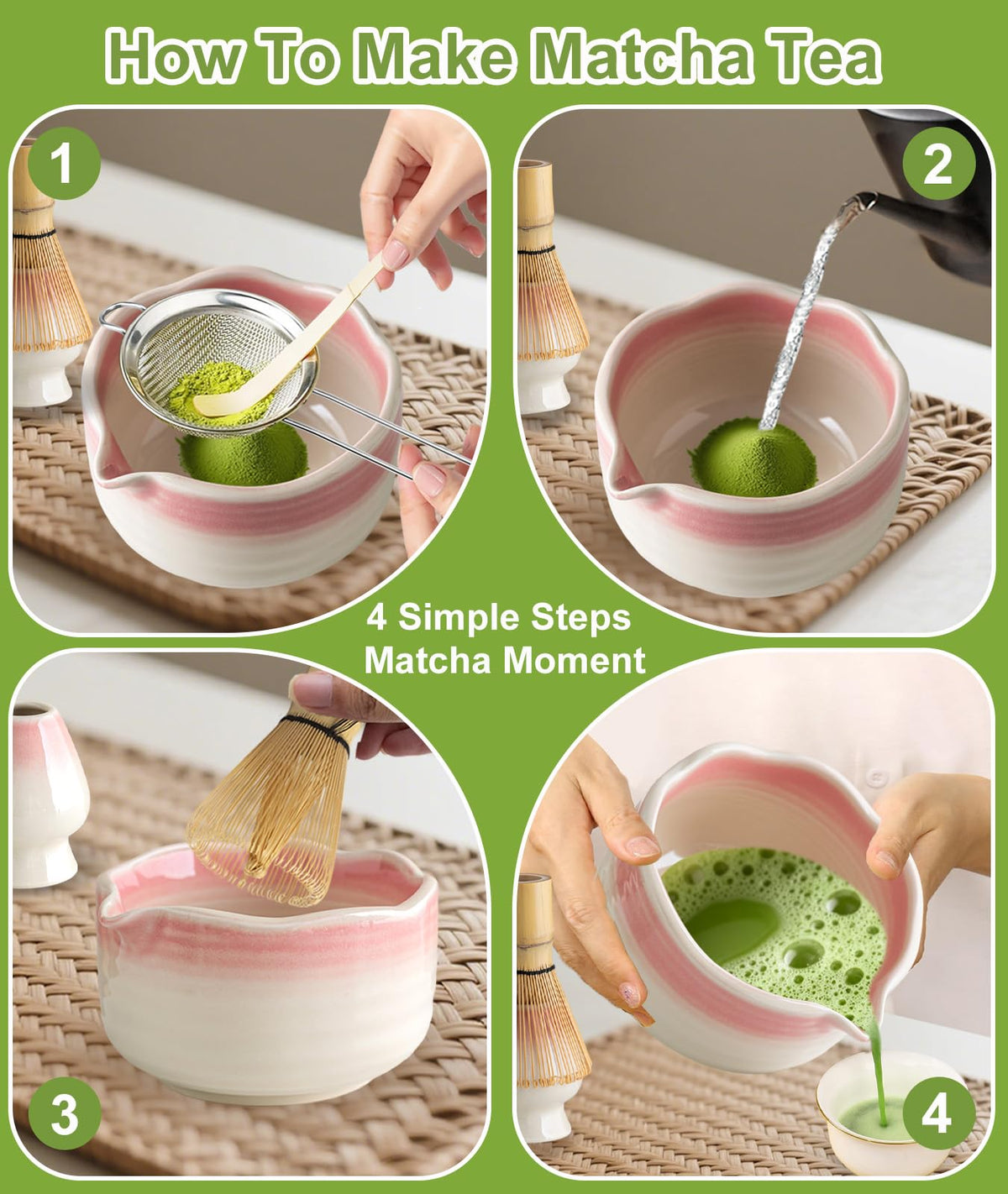 JBER Matcha Whisk Set, 7PCS Matcha Set with Bamboo Whisk and Ceramic Bowl