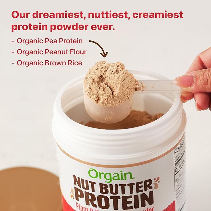Orgain X Justin's 짰 Organic Vegan Nut Butter Protein Powder, Chocolate Peanut Butter- 20g Plant