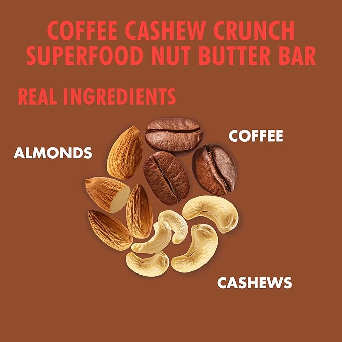 B.T.R. Nation Vegan Keto Plant Based High Protein & High Fiber Bars - Coffee Cashew Crunch Protein+