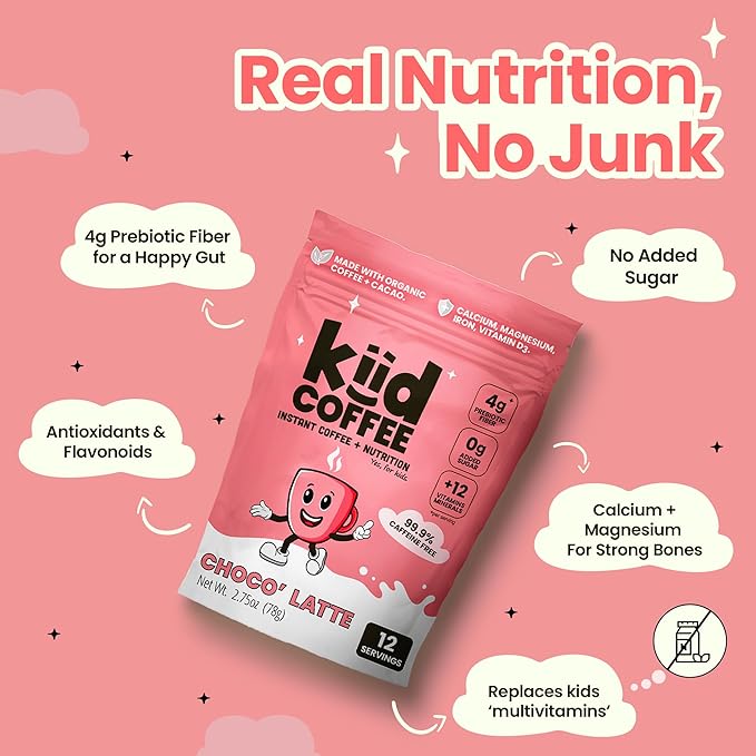 Kiid Coffee - 99.9% Caffeine-Free Organic Coffee for Kids - As Seen on Shark Tank - 12 Vitamins &