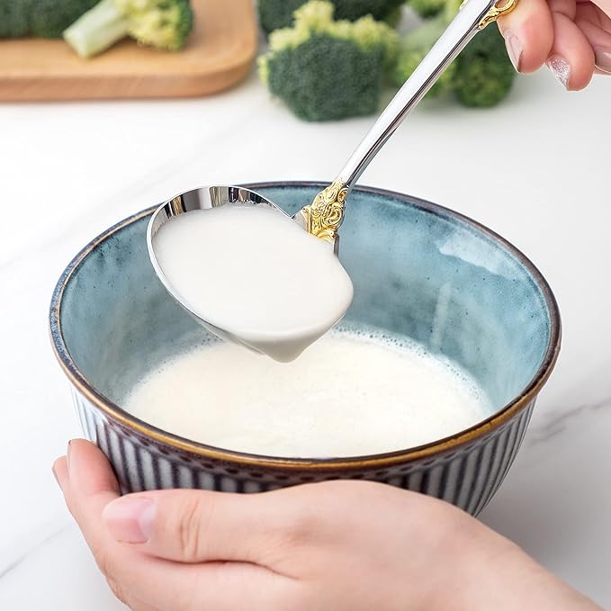 KEAWELL Luxury Gravy Ladle, 18/10 Stainless Steel, Gold Accent, Small Gravy Spoon for Home. Solid
