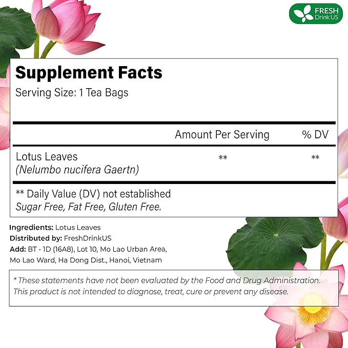 FreshDrinkUS, Premium 135 Lotus Leaf Tea Bags, 100% Natural & Pure from Lotus Leaves. Loose Leaf