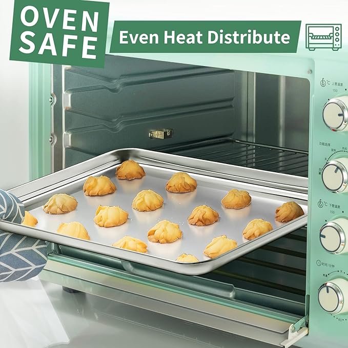 Baking Sheets Set of 2, HKJ Chef Cookie Sheets 2 Pieces Stainless Steel Baking Pans & Toaster Oven