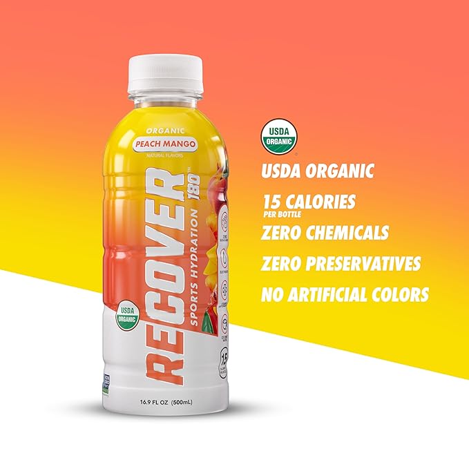 RECOVER 180 Organic Sports Hydration Drink, No Sugar Added, 20 Calorie Sports Beverage, Organic