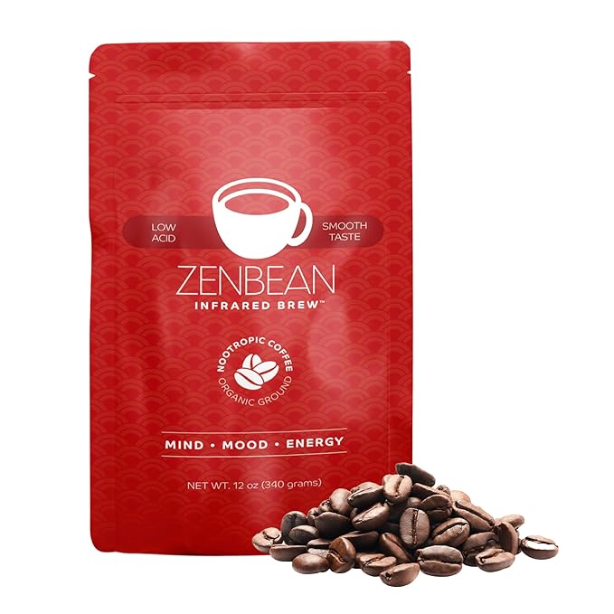 Zenbean Infrared Brew Medium Grind Low Acid Coffee - Nootropic Coffee with Rhodiola Rosea and