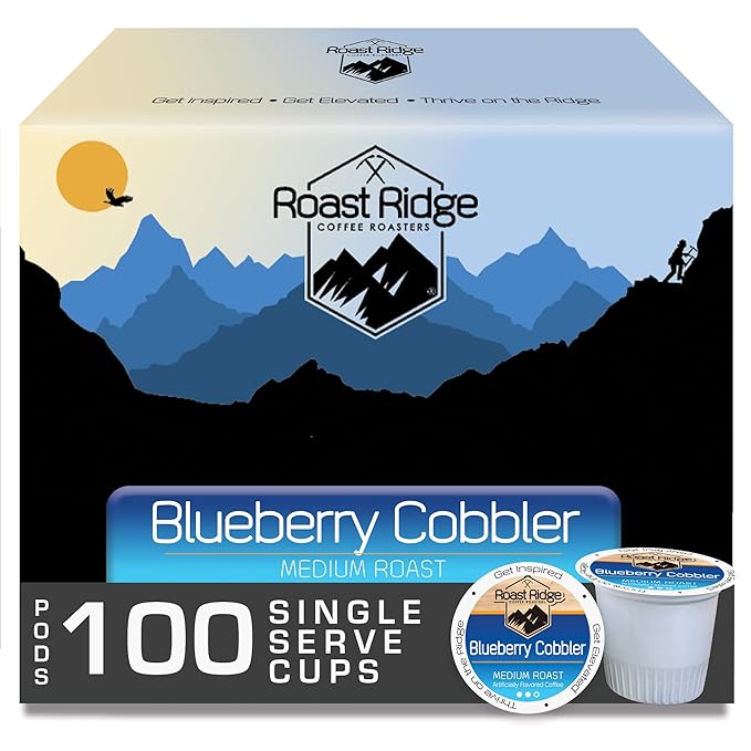 Roast Ridge Single Serve Coffee Pods for Keurig K-Cup Brewers, Blueberry Cobbler, Medium Roast, 100