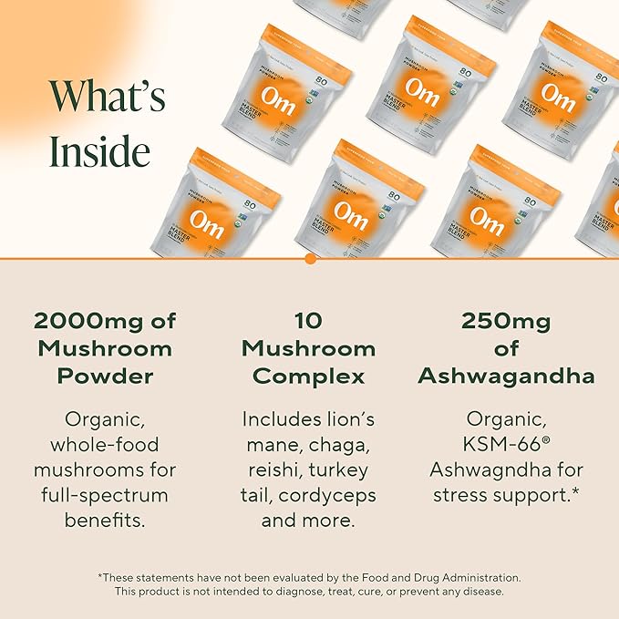 Om Master Blend Mushroom Powder ??Organic Mushroom Supplement with 10 Mushrooms and Ashwagandha
