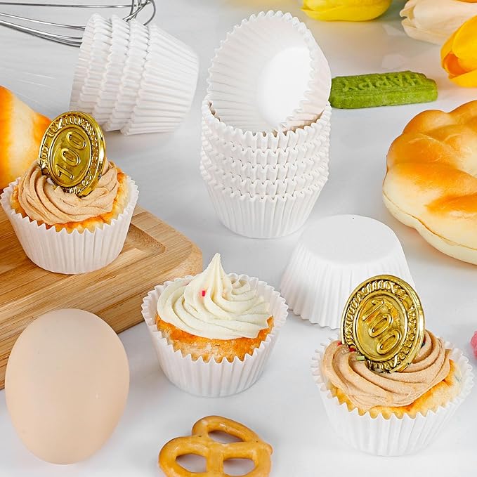 [300Pcs] Caperci White Mini Cupcake Liners for Baking - Odorless Greaseproof Paper Muffin Baking