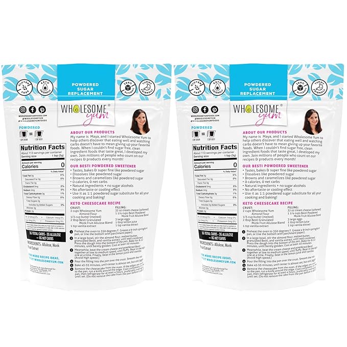 Wholesome Yum Besti Natural Powdered Sugar Substitute - Keto Confectioners Monk Fruit Sweetener