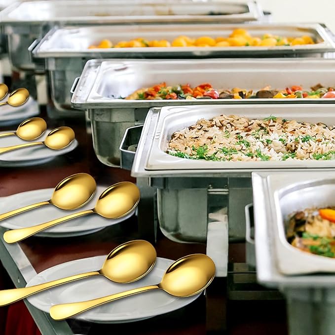 4 Piece Stainless Steel Serving Spoons Set, 10-Inch, Includes 4 Large Spoons, for