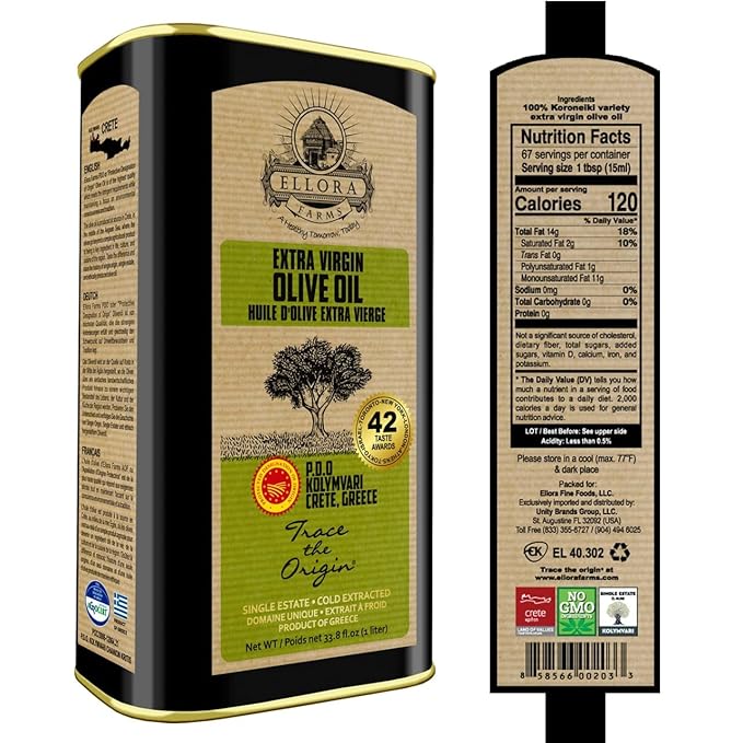 Ellora Farms Olive Oil Extra Virgin, Traceable & Certified PDO Polyphenol Rich Extra Virgin Olive