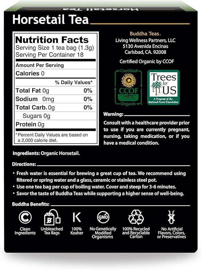 Buddha Teas - Horsetail - Organic Herbal Tea - For Cognitive Balance & Overall Health - With
