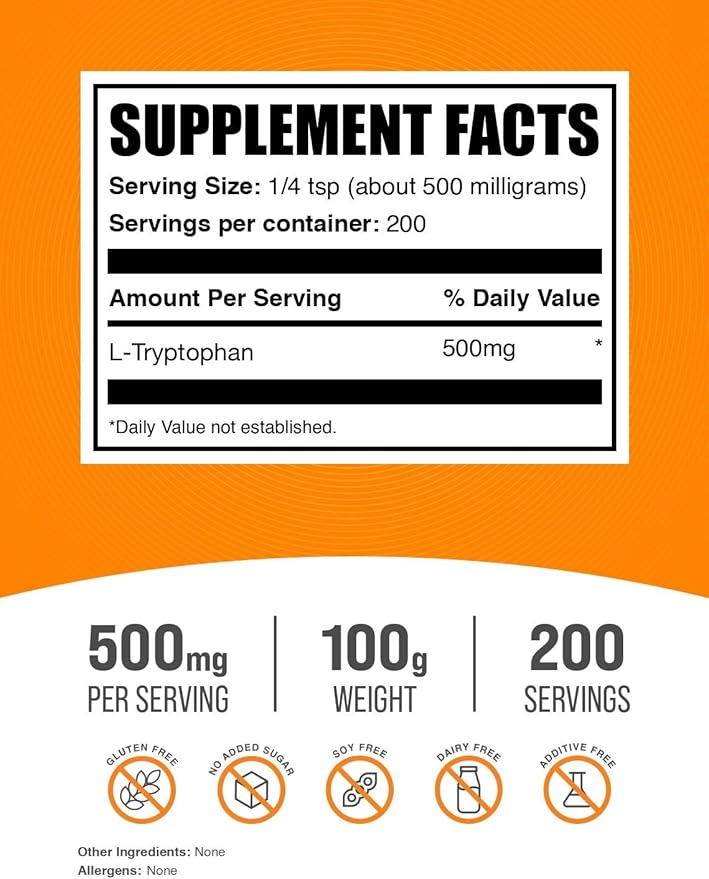 BulkSupplements.com L-Tryptophan Powder - Tryptophan Supplement, Amino Acid Supplement - Gluten