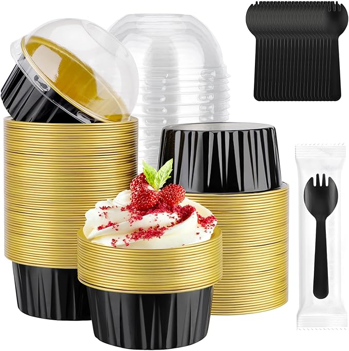 EUSOAR Disposable Ramekins and Individually Wrapped Spoons, 120pcs 5oz Cupcake Liners and Plastic