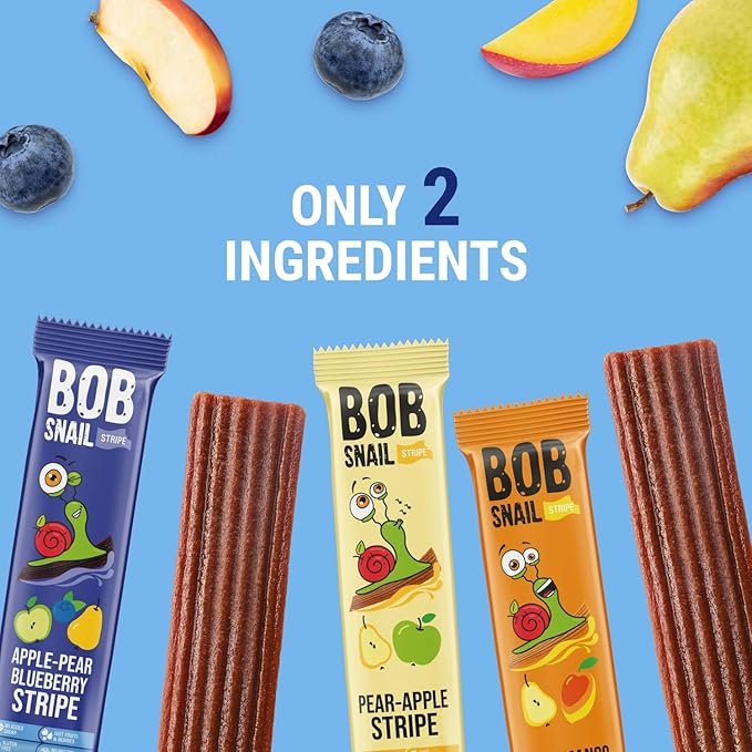 BOB SNAIL Healthy Organic Fruit Snacks for Kids and Adults ??30 Organic Fruit Leather Snacks with