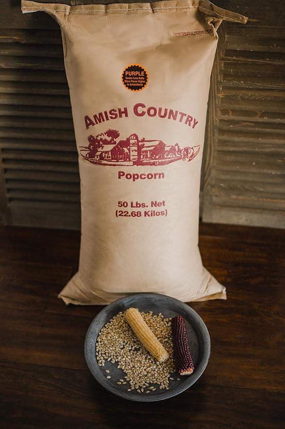 Amish Country Popcorn | 50 lbs Bag | Purple Popcorn Kernels | Old Fashioned, Non-GMO and Gluten