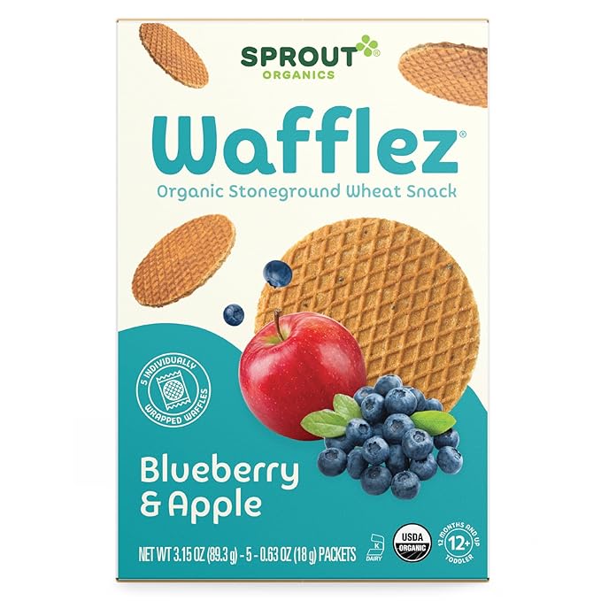 Sprout Organic Baby Food, Stage 4 Toddler Snacks, Blueberry Apple Wafflez, Single Serve Waffles 5