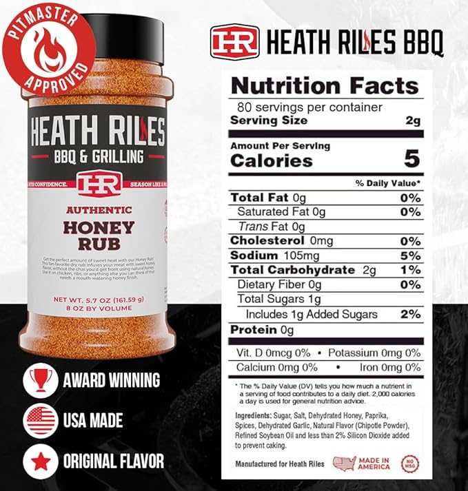 Heath Riles BBQ Rub - Honey Seasoning, Champion Pitmaster Recipe, Legendary BBQ Rubs For Smoking &