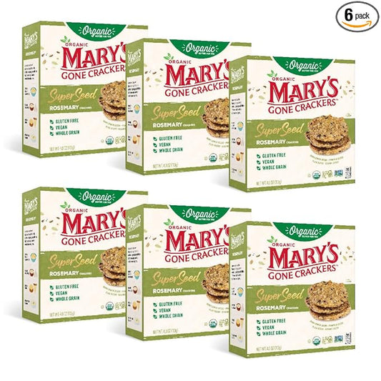 Mary's Gone Crackers Super Seed Crackers, Rosemary, 4 Ounce (Pack of 6), Organic Plant Based