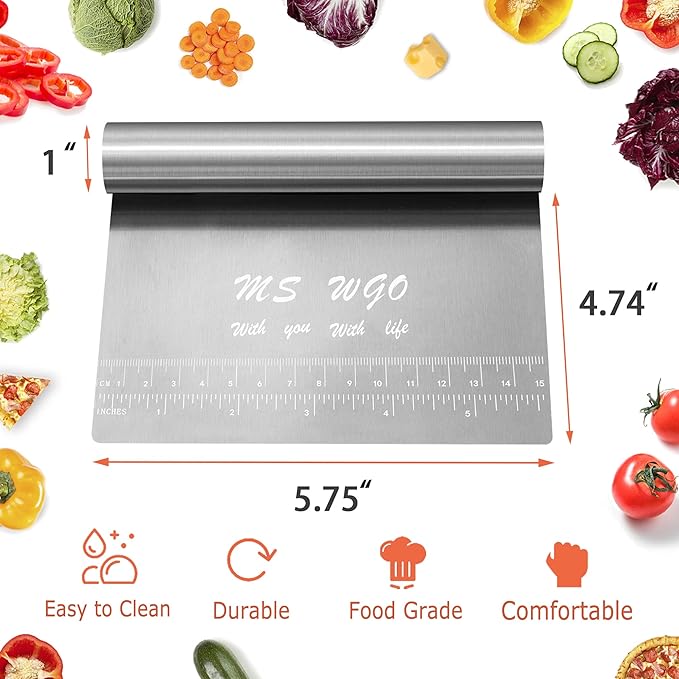 Pro Dough Pastry Scraper/Cutter/Chopper Stainless Steel Mirror Polished with Measuring Scale
