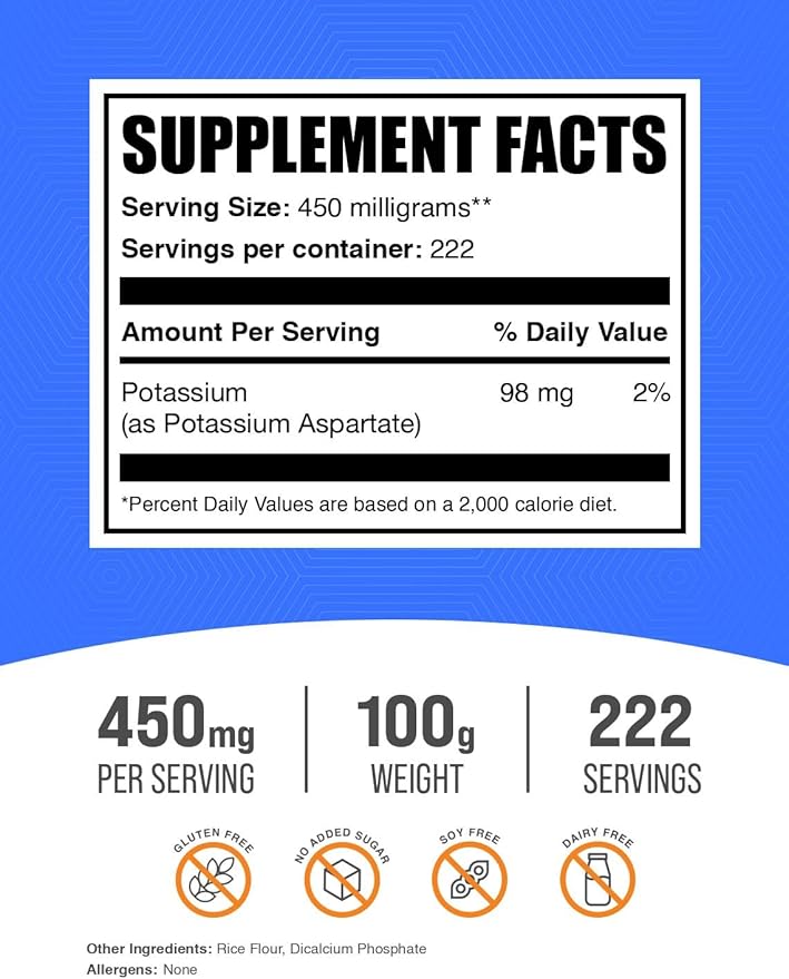 BulkSupplements.com Potassium Aspartate Powder - Mineral Supplement, for Hydration Support - Gluten
