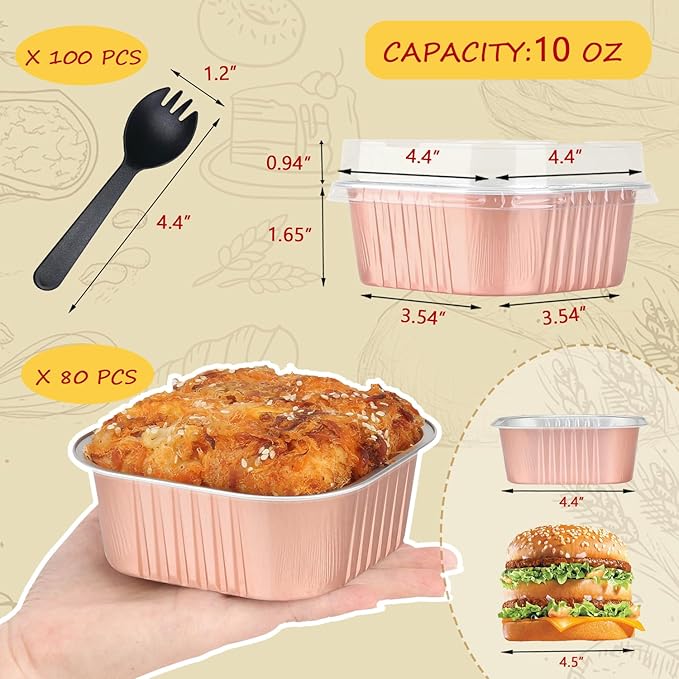 LNYZQUS 10oz/80pack Mini Cake Tins with Lids, 4?�x4??Mini Foil Pans Disposable Brownie Baking Cups