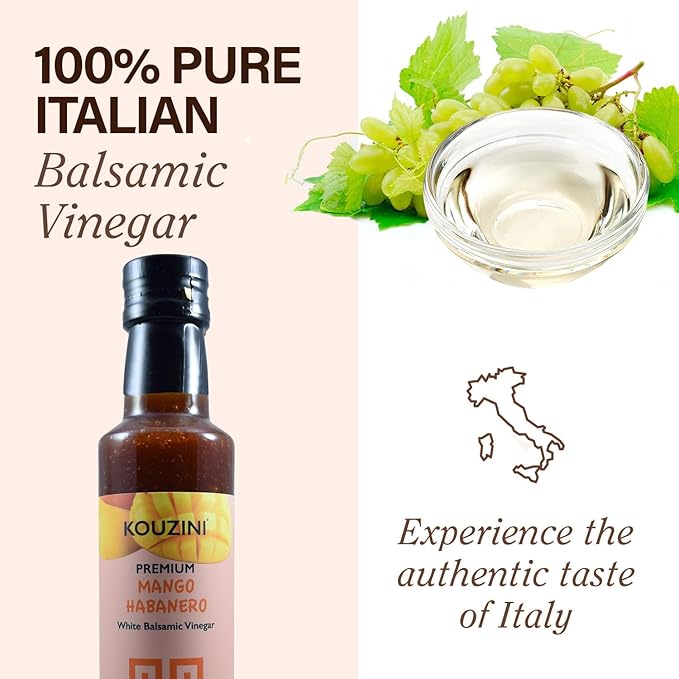 Kouzini Ultra Premium Mango Habanero White Balsamic Vinegar, Aged Balsamic Vinegars from Modena