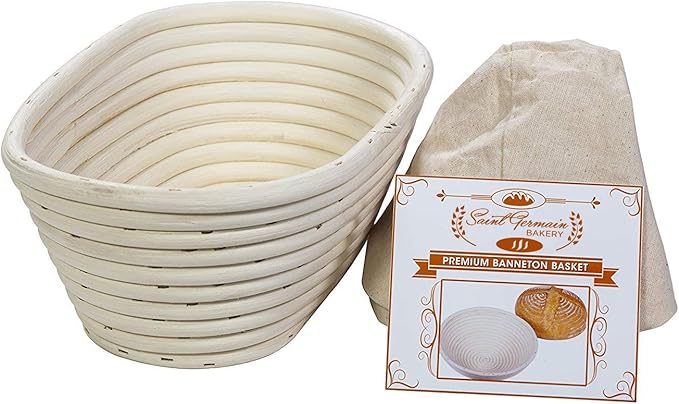 Saint Germain Bakery Premium Round Bread Banneton Basket with Liner - Perfect Brotform Proofing
