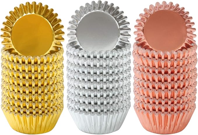 Elcoho 600 Pieces 1.25 Inch Mini Foil Metallic Cupcake Liners Muffin Paper Cases Baking Cups, Gold