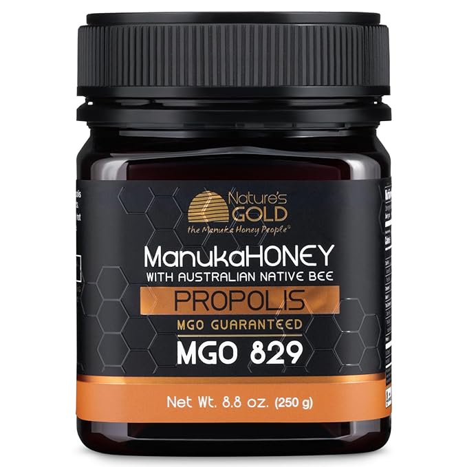 Nature’s Gold Raw Manuka Honey with Australian Native Bee Propolis, MGO 829+ | 8.8oz (250g), 100%
