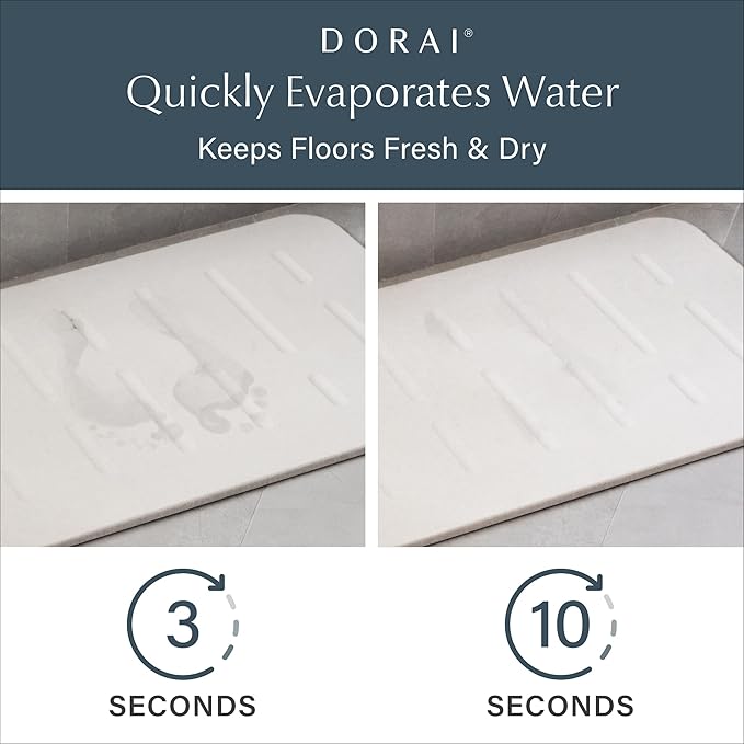 Dorai Home Bath Stone Mat 23.6"x15.4" (2-Pack) – Quick-Dry, Non-Slip Diatomite Stone Bath Mat, Rain