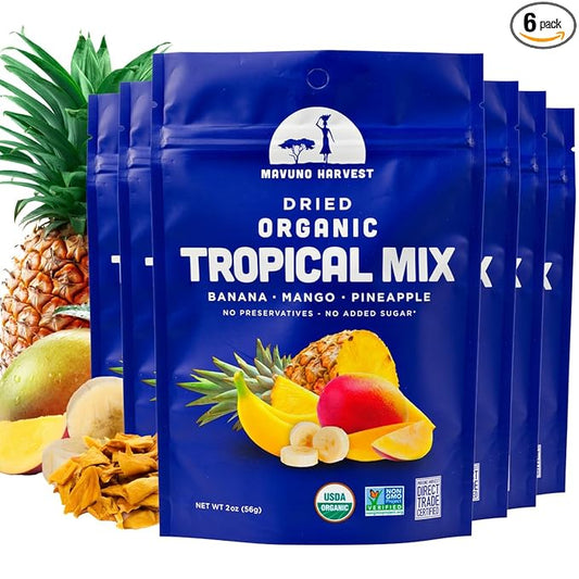Mavuno Harvest Tropical Mix Dried Fruit Snack | Unsweetened Organic Mixed Dried Fruit | Gluten Free