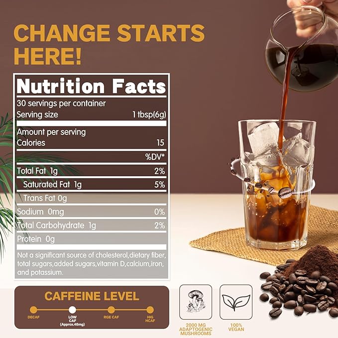 Mushroom Coffee, Instant Mushroom Coffee with 6 Mushrooms Lion’s Mane, Cordyceps, Turkey Tail &