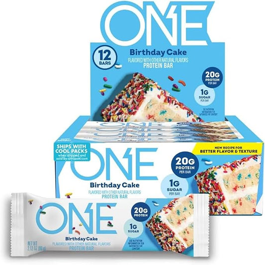 ONE Protein Bars, Birthday Cake, Gluten Free with 20g Protein and 1g Sugar, Pantry Staples, 2.12 oz