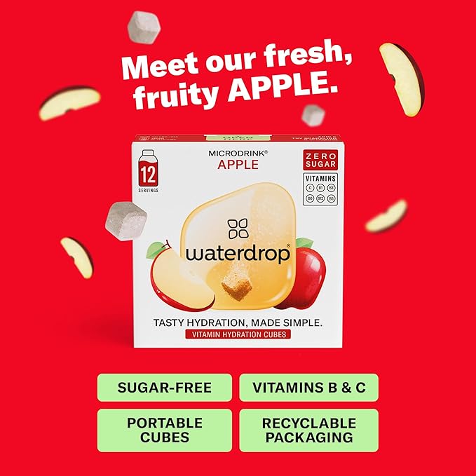 Waterdrop Hydration Cubes with Vitamin C, B3, B5 & Electrolytes, Apple Flavor, Flavored Water