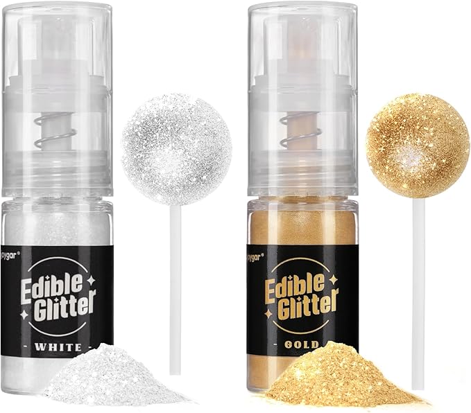 Sujoygar Edible Glitter Spray 2 Colors, White and Gold Edible Glitter for Cocktails, Shimmer Powder