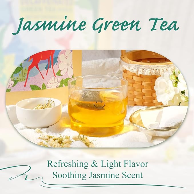 WT WEETEE Jasmine Green Tea Bags, 100 Count Jasmine Scented Green Tea, Refreshing & Relaxing, No