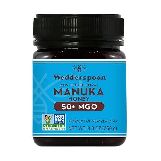 Wedderspoon Raw Premium Manuka Honey, 50+ MGO, 8.8 Oz, Unpasteurized New Zealand Honey, From Our