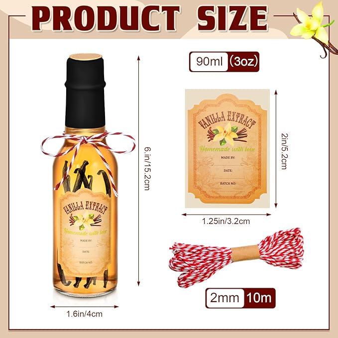 Tioncy 16 Pcs Vanilla Extract Bottles for Homemade Vanilla Jar Glass Bottle with Cap, Shrink Band