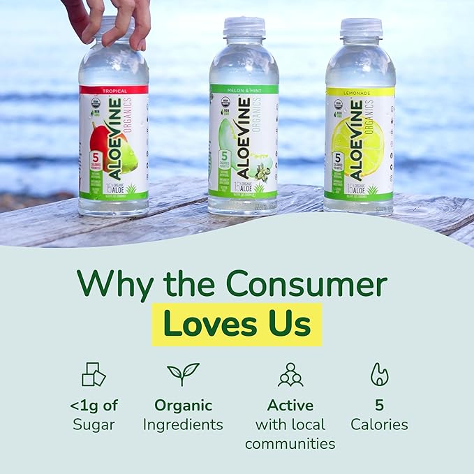 Aloe Vera Juice, No-Pulp Organic Aloe Vera Drink, Healthy Juice with Aloe Powder and Lemon Juice, 5