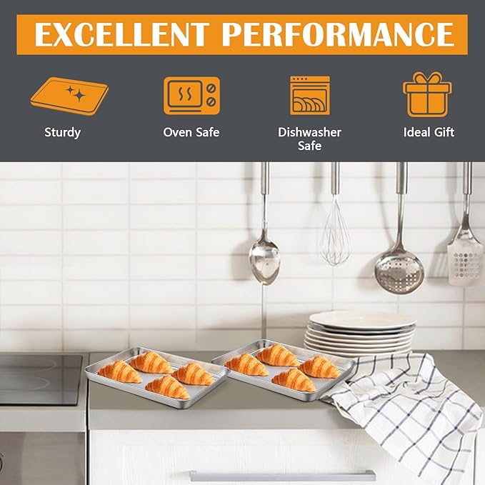 2Pcs Baking Sheet Pan Set, Joyfair Stainless Steel Cookie Sheets, Commercial Metal Pans Toaster