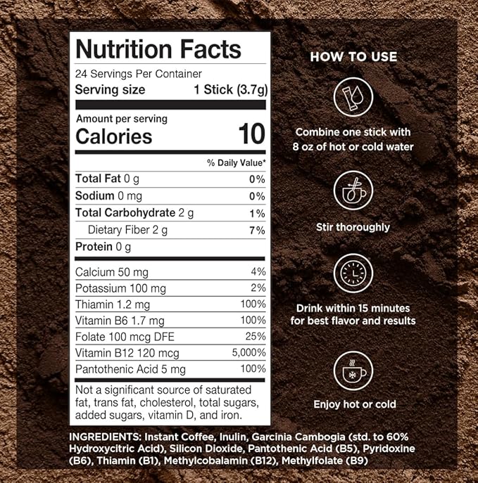 VitaCup Slim Instant Coffee Packets, with Garcinia, Fiber, B Vitamins, Bold & Smooth, Medium Dark