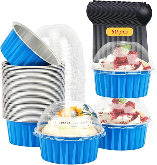 5oz Muffin Tins with Lids 50 Pack,Free-Air Aluminum Foil Cupcake Liners Baking Pans,Jumbo Muffin