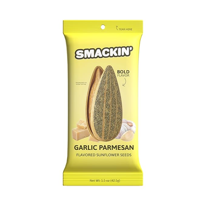 SMACKIN' Sunflower Seeds, Roasted Jumbo Small-Batch, American Made - Garlic Parmesan. 1.5oz bags